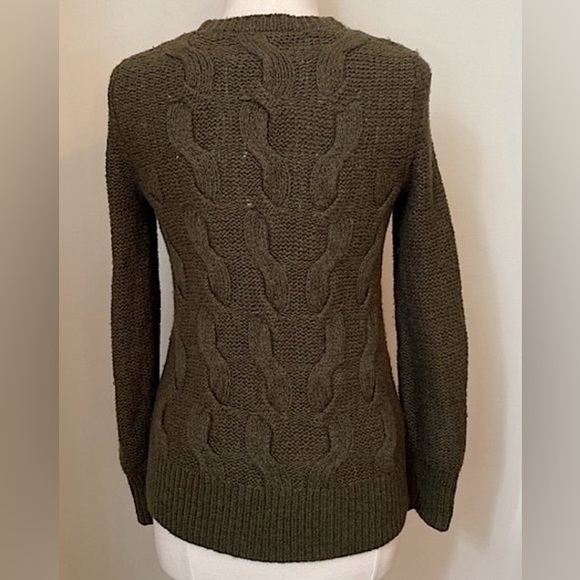 LOFT Olive Green Cable Knit Wool Blend Front Zip Cardigan Sweater Size Small - Picture 6 of 8